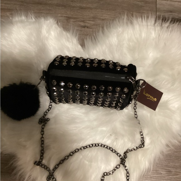 Black Velvet Fashion Karma Crossbody with Rhinestones. - Picture 4 of 9
